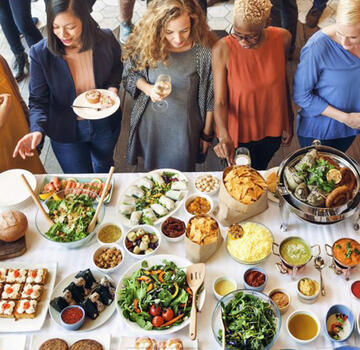 Tables and buffets take on a festive atmosphere 